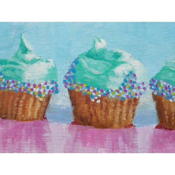 "Cupcakes" Original Oil Painting on Cradled wood panel 12 x 6" by Robin White - Picture 5 of 6